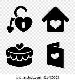 Heart icons set. set of 4 heart filled icons such as love letter, heart lock