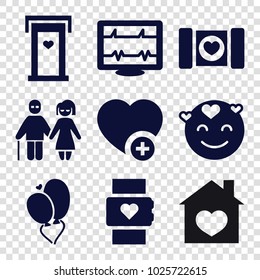 Heart icons. set of 9 editable filled heart icons such as door with heart, emot in love, add favorite