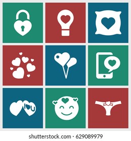 Heart icons set. set of 9 heart filled icons such as emot in love