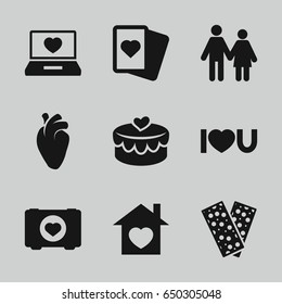 Heart icons set. set of 9 heart filled icons such as spades, bandage, i love you
