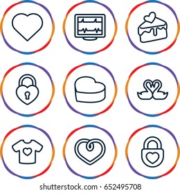 Heart icons set. set of 9 heart outline icons such as hearts, heartbeat