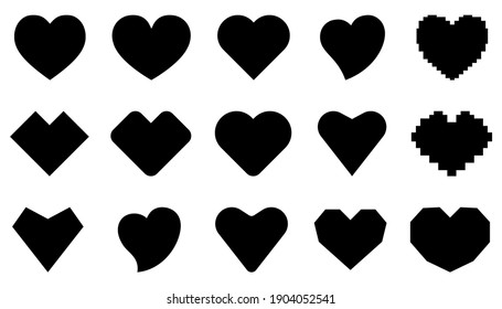 Herzsymbole gesetzt. Schwarze Herzsymbole im flachen Design. Liebessymbol einzeln. Vektorgrafik.