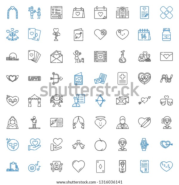heart icons set.\
Collection of heart with broken heart, wedding contract, standee,\
ace of diamonds, favorite, wedding car, romantic music, workout.\
Editable and scalable\
icons.