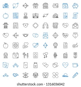 heart icons set. Collection of heart with healthy food, gym, patch, wedding car, wedding bells, love birds, potty, medicine, ace of hearts. Editable and scalable heart icons.