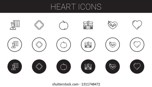 heart icons set. Collection of heart with user list, patch, peach, pharmacy, favorite. Editable and scalable heart icons.