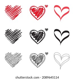 heart icons set, concept of love, linear icons thin line.