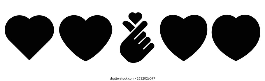 heart icons set, containing love Collection symbol, Finger heart korean love sign, Vector illustration.