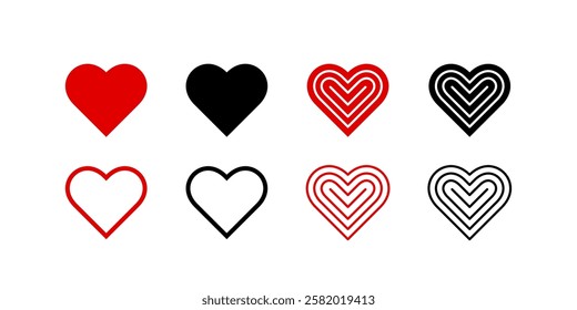 Heart icons set. Different shapes of hearts