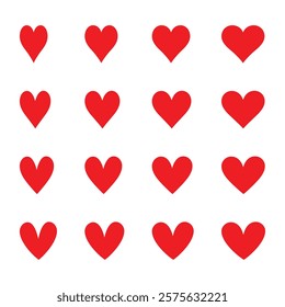 Heart icons set. Different simple vector hearts and love. Set of hearts in red color.