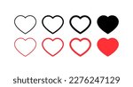 Heart icons set. Icons in different styles, black, red, hearts set. Vecor icons