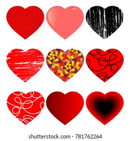 Heart icons set in different styles for web, print and creative design. Vector illustration. Isolated on white