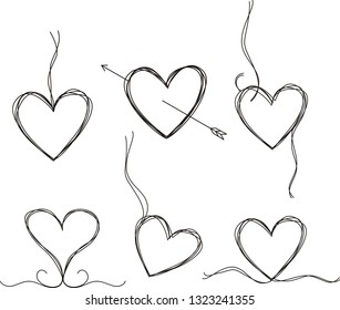 Heart Icons Set, doodle icons and illustrations for valentines and wedding