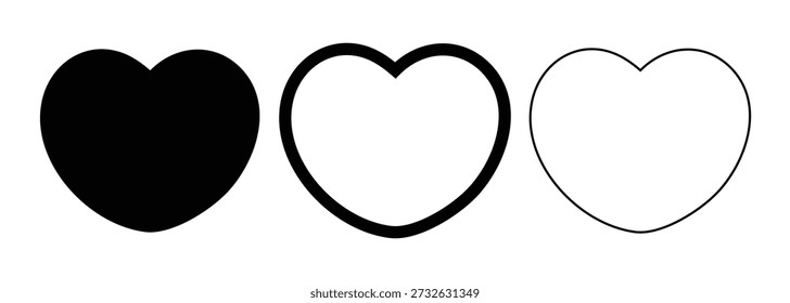 Heart Icons Set – Filled, Outline and Empty Love Symbols Vector
