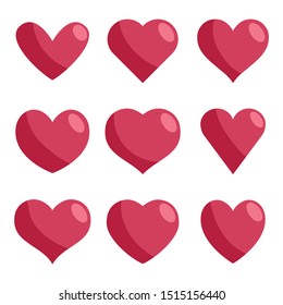 Heart icons. Set of flat hearts. Love symbol collection.