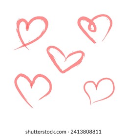 Heart icons set. Flat, red, drawn hearts set, heart icons. Vector icons