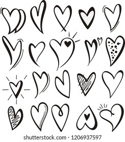 Heart Icons Set, hand drawn icons and illustrations for valentines 