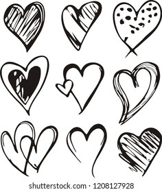 Heart Icons Set, hand drawn icons and illustrations for valentines and wedding.