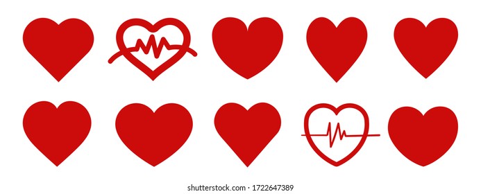 Heart icons set. Hand drawn hearts doodles collection. Medical health care and  love passion concept. Romance and love icon vector illustrations.