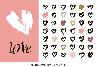 Heart Icons Set, hand drawn icons and illustrations for valentines and wedding. Vector
