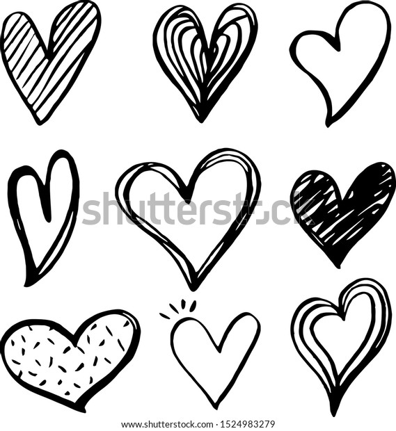 Heart Icons Set Hand Drawn Icons Stock Vector (Royalty Free) 1524983279 ...