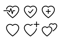 Heart Icons Set. Heartbeat Icon. Medical Heart Signs. Cardiogram Sign. Medicine Symbols. Editable Stroke. Vector