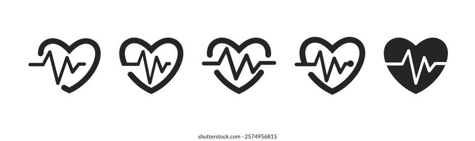 Heart icons set. Heartbeat icon collection. Love passion concept line style icon