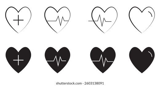 Heart icons set, Heartbeat icon, Medical heart signs, vector illustration.