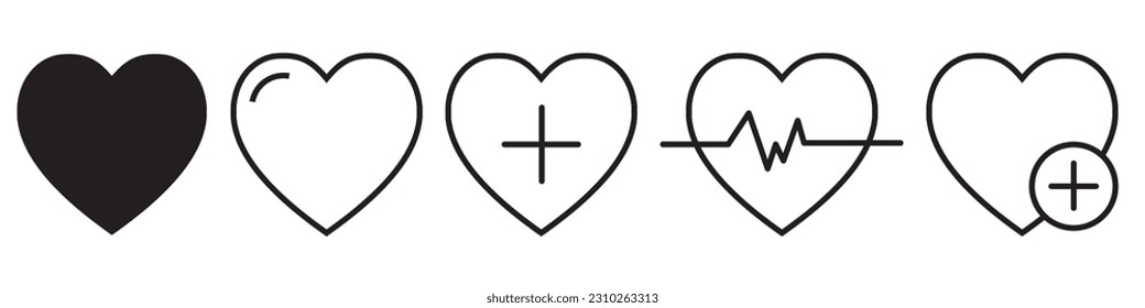 Heart icons set. Heartbeat, nubes, pulse, heart beat, cardiogram, medicine, health sumbol collection. Love passion concep line style icon - stock vector.EPS 10