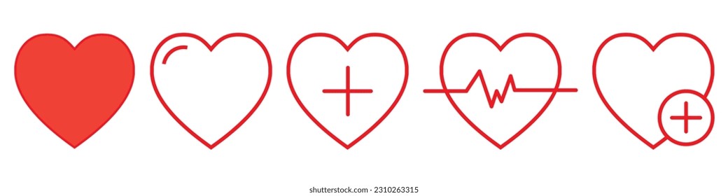 Heart icons set. Heartbeat, nubes, pulse, heart beat, cardiogram, medicine, health sumbol collection. Love passion concep line style icon - stock vector.EPS 10