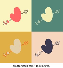 Heart Icons Set, ideal for valentines day and wedding. Heart with arrow and text love . aet of cards.Vector