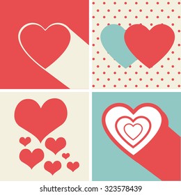 Heart Icons Set, ideal for valentines day and wedding. Vector Illustration.