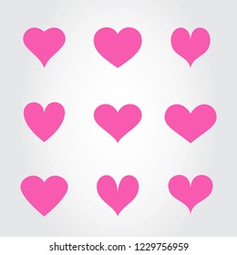 Heart icons set isolated on white background. Collection of flat hearts for web site, poster, placard, wallpaper and Valentine's day. Creative art, modern design concept. Vector illustration