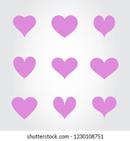 Heart icons set isolated on gray background. Collection of flat hearts for web site, poster, placard, wallpaper and Valentine's day. Creative art, modern design concept. Vector illustration