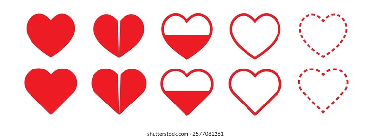 Heart icons set. Heart logo. Heart shape loading progress indicator. Vector illustration.