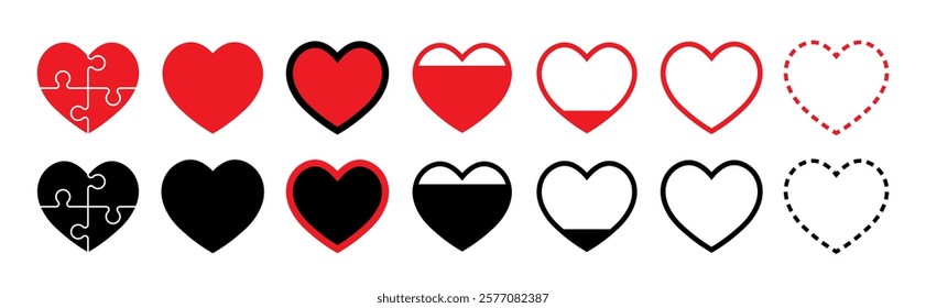 Heart icons set. Heart logo. Heart shape loading progress indicator. Vector illustration.