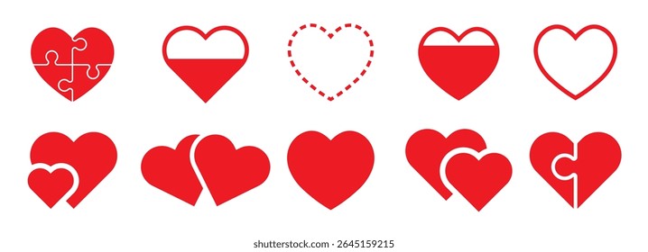 Conjunto de iconos de corazón. Logo del corazón. Indicador de progreso de carga de forma de corazón. Ilustración vectorial.
