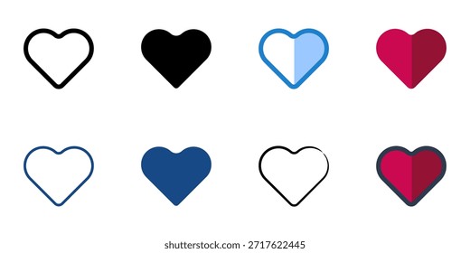 Los iconos del corazón establecen la colección de estilo múltiple. Trazo editable 
