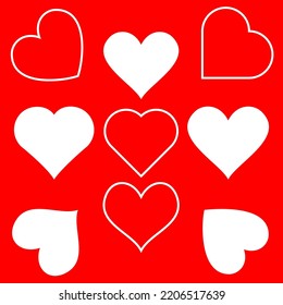Heart icons set. Outline vector shape love sign on a background. Hearts symbol.