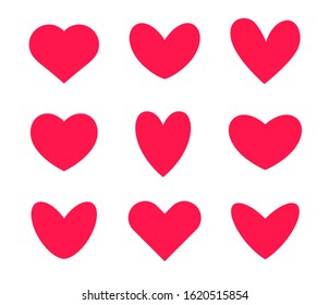 Heart icons set for poster and pttern, logo and Valentine's day greeting card. Collection of pink hearts isolated vector illustration on white background 