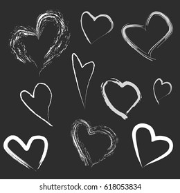Heart icons set, reverse white. Hand drawn icons 