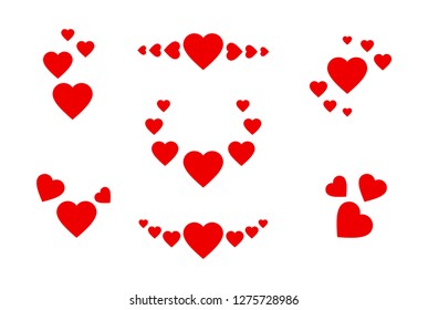 Heart icons set. Symbols of red hearts in different positions. Vector romantic set for greeting cards isolated on white background.