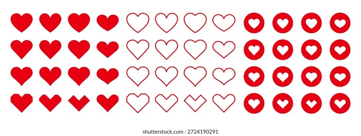 Iconos del corazón fijados en diversos estilos planos y del contorno
