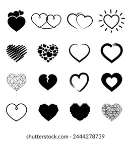 Heart icons set. Set of vector black hearts icons