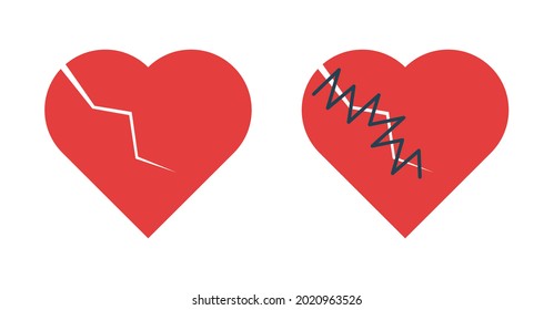 Heart Icons Set in Vector. broken heart vector ilustration