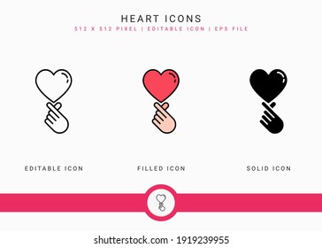 Heart icons set vector illustration with solid icon line style. Wedding love romance concept. Editable stroke icon on isolated background for web design, user interface, and mobile application