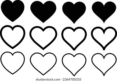 heart icons set vector. Set of love symbols isolated. Heart Black Love Logo Variations. Various simple vector heart love icon. Valentine's Day , medicine concept . Love passion concept.