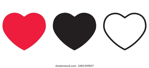 heart icons set vector. Set of love symbols isolated. Heart Black Love Logo Variations. Various simple vector heart love icon. Valentine's Day , medicine concept . Love passion concept.