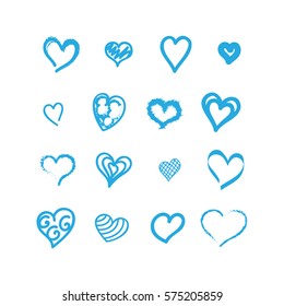 Heart icons set-vector Ink illustration,for valentine and wedding.Thin line brushed contour.Collection of artistic passion symbols for web site,app,invitation marriage cards and promotional materials