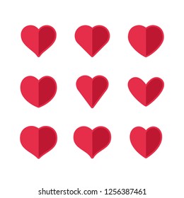 Heart icons, sign of love, isolated vector collection