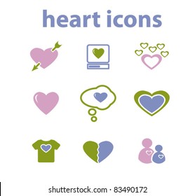 heart icons, signs, vector illustrations set